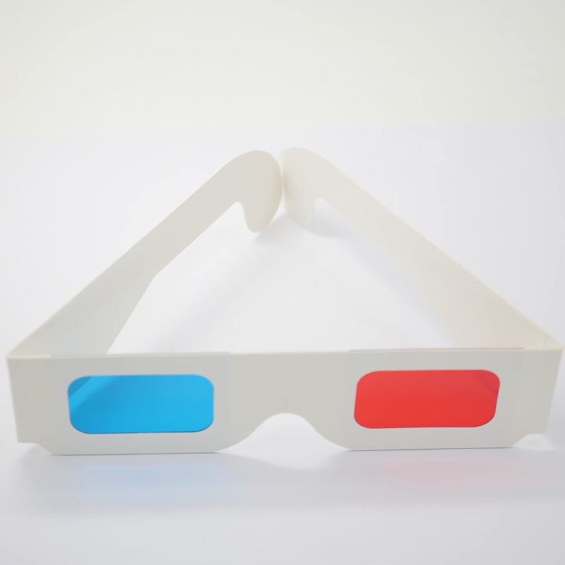 10 Pairs 3D Paper Glasses, Red and Cyan Lens in White Frame Anaglyph Cardboard for Movies - Folded in Protective Sleeve