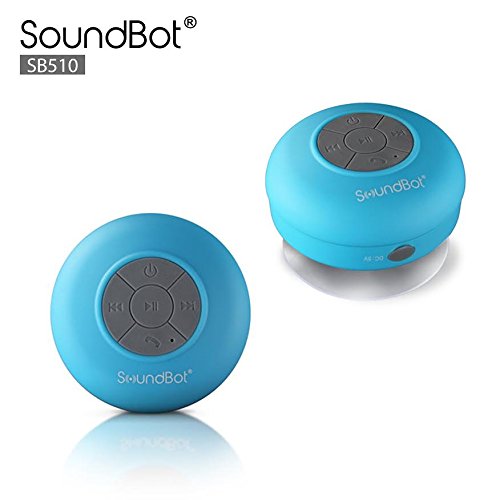 SoundBot SB510 HD Water Resistant Bluetooth 3.0 Shower Speaker, Handsfree Portable Speakerphone with Built-in Mic, 6hrs of playtime, Control Buttons and Dedicated Suction Cup (Blue) BLU