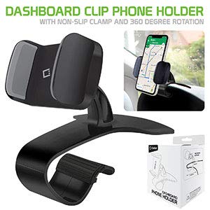Phone Holder Mount â€“ Car Dashboard Cell Phone Holder - Clip On Adjustable Car Stand Handsfree Non Slip Cradle Compatible for Smartphones Apple iPhone Samsung Android Switch and GPS (Black)