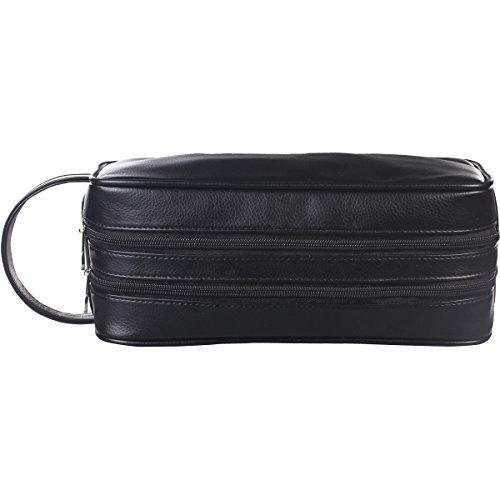 HappyDavid Soft PU Leather Zipped Travel Toiletry Bag Mens Ladies Supply Toiletry Bag Case(Black)