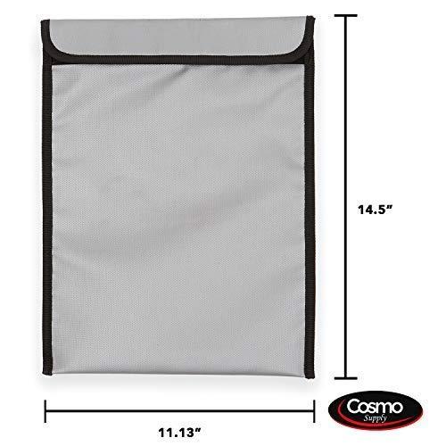 Cosmo Supply - Fireproof Document Bag - Fireproof Bag for Cash - Fire Proof Water Proof Document Storage - Fireproof Money Bag - Waterproof Document Holder Flat Non Gusseted Sliver
