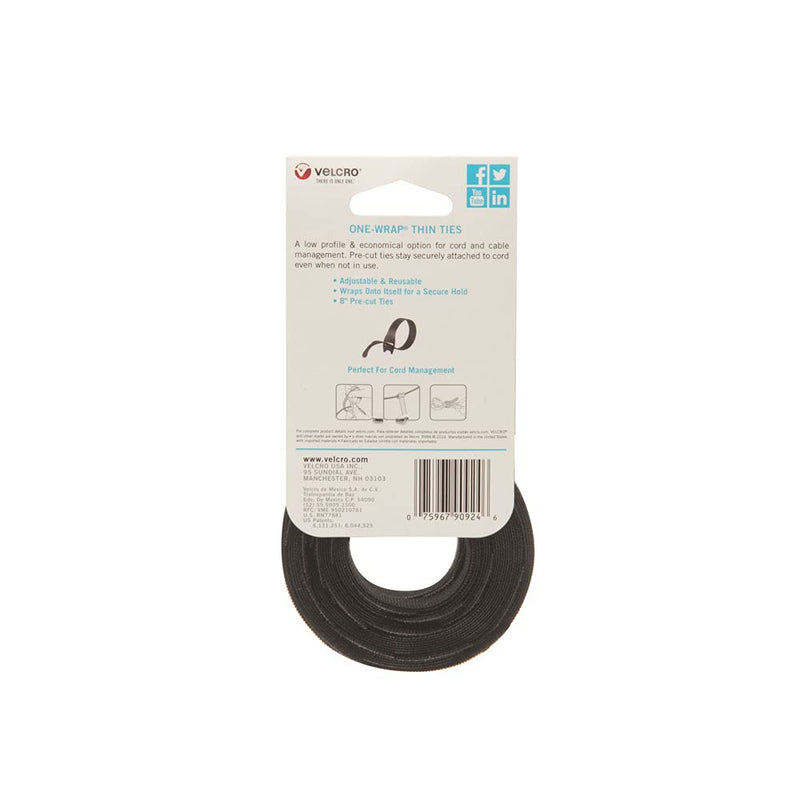 VELCRO Brand ONE WRAP Thin Ties | Strong & Reusable | Perfect for Fastening Wires & Organizing Cords | Black & Gray, 8 x 1/2-Inch | 25 Black + 25 Gray Ties Black/Gray 8 x 1/2In - 50 Ties