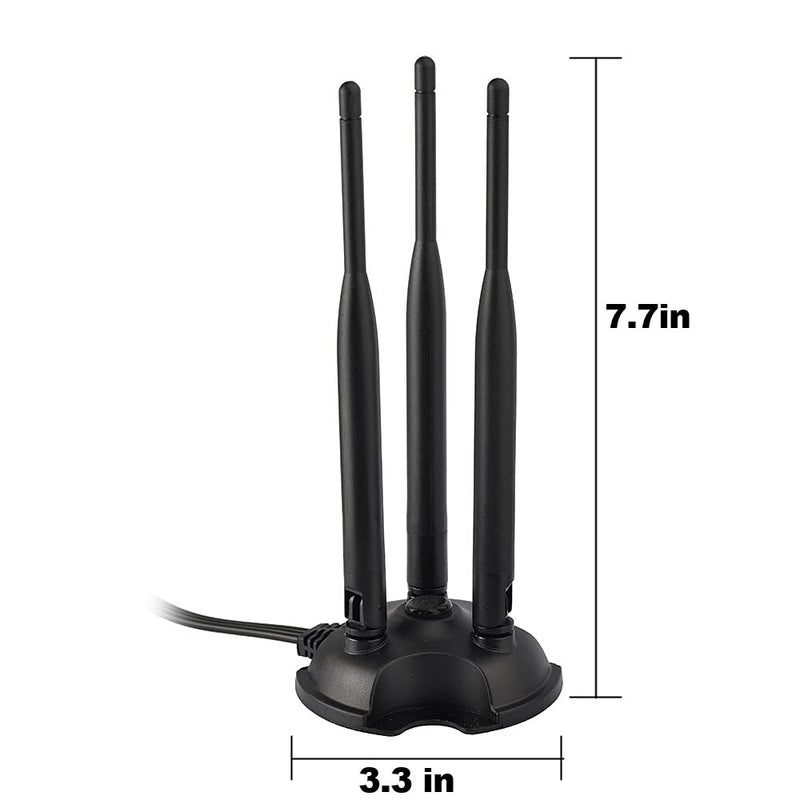 Eightwood 2.4GHz 5GHz Dual Band WiFi Antenna, 3 RP-SMA Male Antenna Magnetic Base for PC Desktop Computer, WiFi Wireless Router, Mobile Hotspot, PCI PCIe WiFi Card, External WiFi USB Adapter