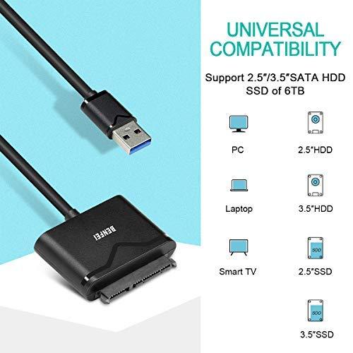 SATA to USB 3.0 Cable, BENFEI USB 3.0 to SATA III Hard Drive Adapter Compatible for 2.5 3.5 Inch HDD/SSD Hard Drive Disk with 12V/2A Power Adapter, Support UASP