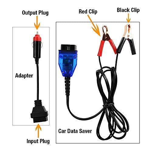 allsun Car Memory Data Saver Automotive Emergency Power Supply Cable Battery Cable OBD II Memory Saver Connector Vehicle Clock Memory Saver Two 2 Alligator Clips and Cigarette Lighter Socket