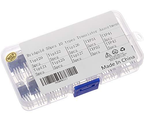 Bridgold 50pcs 10Types TIP Series Transistors Assortment Kit, Including TIP31 TIP32 TIP41 TIP42 TIP120 TIP121 TIP122 TIP125 TIP126 TIP127