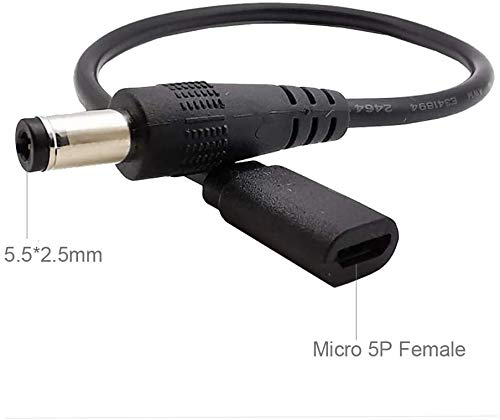 MMNNE 8inch DC 5.5mm x 2.5mm Male to Micro USB 5pin Female DC Power Supply Extension Adapter Cable 22AWG 3A