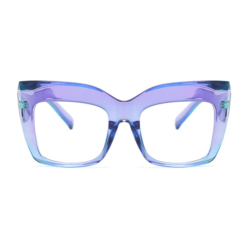 LJCZKA Thick Square Blue Light Blocking Glasses Oversized Cat Eye Eyewear Fashion for Women Computer Eyeglasses Clearpurple