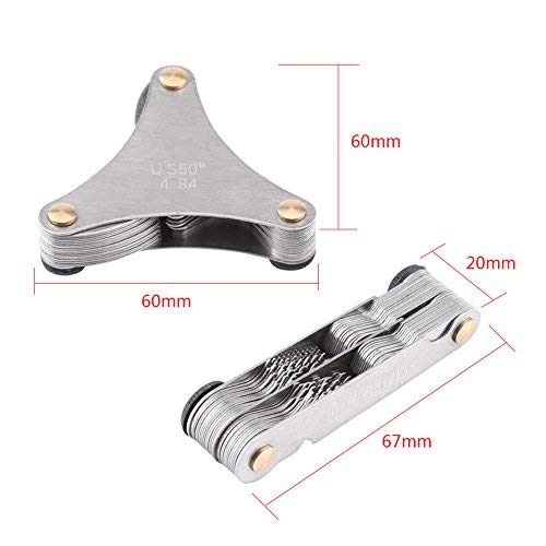 Thread Pitch Gauge Set, Stainless Steel Screw Thread Pitch Measuring Tool(Metric/Imperial 52-Leaves)