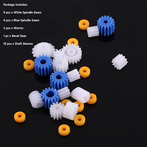 26pcs Plastic Spindle Worm Gear Set Assorted Plastic Shaft for Aircraft Car Model DIY Robot Gear Kit White Blue Spindle Gears 2MM/2.3MM/3MM/3.17MM/4MM