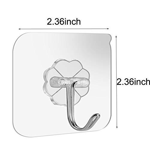 Adhesive Wall Hooks 15lb(Max) Transparent Reusable Traceless Hooks,Waterproof and Oilproof,Bathroom Kitchen Heavy Duty Self Adhesive Hooks,20 Packs