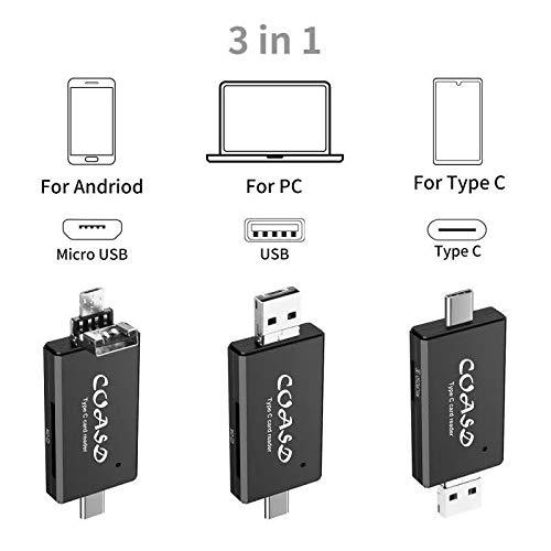 COASD Memory Card Reader SD OTG Adapter and USB 2.0 Portable for SDXC, SDHC, SD, MMC, RS-MMC, Micro SDXC, Micro SD, Micro SDHC Card and UHS-I Card (3 in 1) 3 IN 1