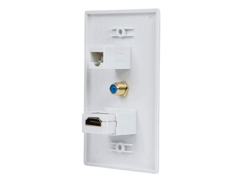 Monoprice Recessed HDMI Wall Plate, with 1 HDMI F/F Adapter, 1RJ45 Cat5e Coupler & 1 F Connector, Gold Plated,White