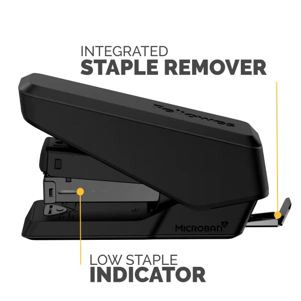 Fellowes® LX840™ Half Strip EasyPress™ Desktop Stapler with Anti-Microbial Technology, 25-Sheet Capacity, Black