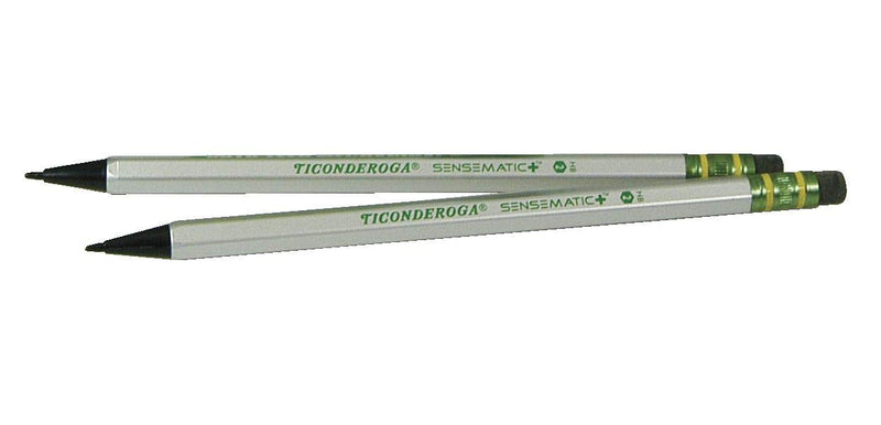 Ticonderoga SenseMatic Pencil, 0.7 mm Lead, Silver/Black Barrel, Pack of 2 - 1464311