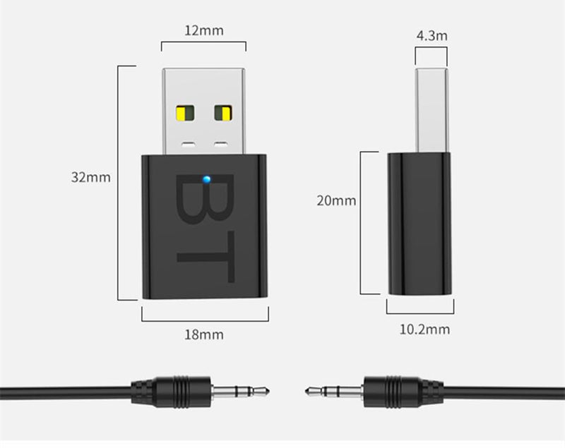 2 in1 USB Bluetooth 5.0 + EDR Transmitter Receiver AUX Adapter Portable Wireless Music TV PC Audio Transmitter 3.5mm