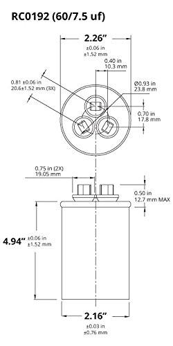 TEMCo 60+7.5 uf/MFD 370-440 VAC Volts Round Dual Run Capacitor 50+60 Hz AC Electric - Lot -1 (Optional uf/MFD, Voltage and Lot Quantities Available) 1 60/7.5 uf