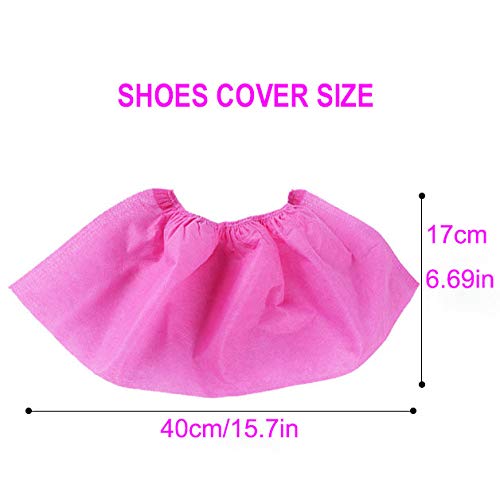 Disposable Shoe Covers 100PCS Non-Slip Durable Indoor Boot Overshoes Protector Thicked Non-Woven Shoe Covers for Carpet Floor Protection Construction Offices One Size Fits All (Pink) Pink