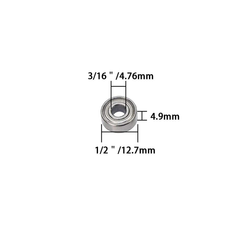 Wolfride 10Pcs Router Bit Bearing Set Top Bearings for Flush Trim Router Bit|Interior Dia: 3/16” & Outer Dia: 1/2” ID:3/16 OD:1/2