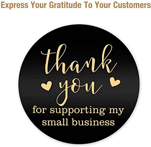 Thank You Stickers Labels Seals Thank You for Supporting My Small Business Stickers Roll,Gold Foil Fonts Black Thank You Stickers,Ideal for Crafters & Online Sales, 500 Labels Per Roll Black(1.5Inch)