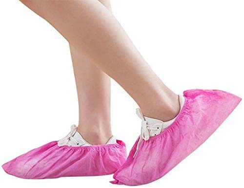 Disposable Shoe Covers 100PCS Non-Slip Durable Indoor Boot Overshoes Protector Thicked Non-Woven Shoe Covers for Carpet Floor Protection Construction Offices One Size Fits All (Pink) Pink
