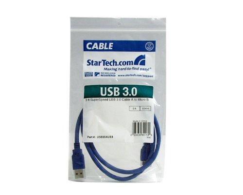 StarTech.com 3 ft. (0.9 m) USB 3.0 to Micro B Cable - SuperSpeed USB 3.0 5Gbps - Shielded USB A to USB Micro B - Blue - USB 3.0 Cable (USB3SAUB3) 3 Feet