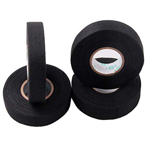 Automotive Wiring Harness Cloth Tape， High Temp Wire Harness Wrapping Tape, Black Adhesive Fabric Tape,Noise Damping Heat Proof (19MM × 25M)(2 Rolls)