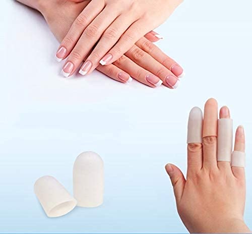 Holiberty 10pcs Gel Finger Protector Silicone Finger Cots Thumb Sleeves Finger Sleeves Finger Tip Cover Toe Finger Protection Great for Trigger Finger, Hand Eczema, Finger Cracking, Finger Arthritis nude