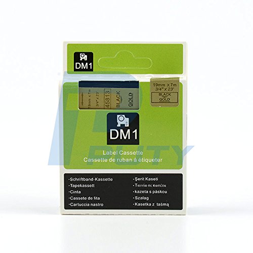 Black on Gold Tape Label Compatible for DYMO 45813 D1 19mm 7M 3/4" X 23'