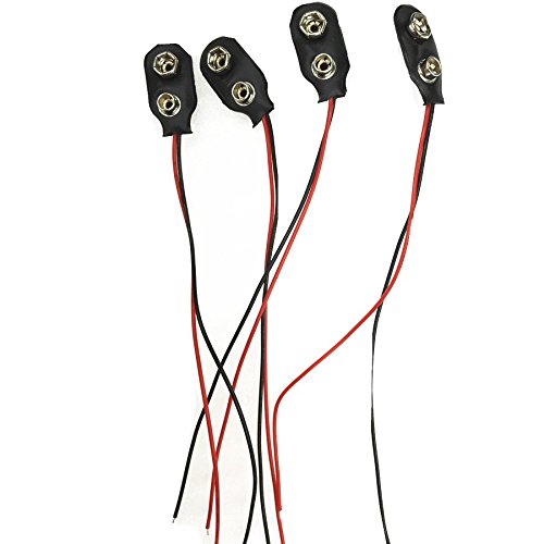 100ea I Shape 9V Battery snap 9V Button 9V Connector 9V Battery Connector Black Leather Copper 6 inch Wire 4mm tin end