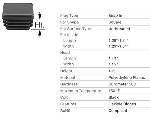 (Pack of 4) 1 1/2" - 1.5 Inch Square Tubing Cap Plugs - 10-14 Ga (1.29"-1.34" ID) End Cap -Steel Fence Post Pipe Tube Cover - Furniture Inserts - End Caps for Fitness Equipment