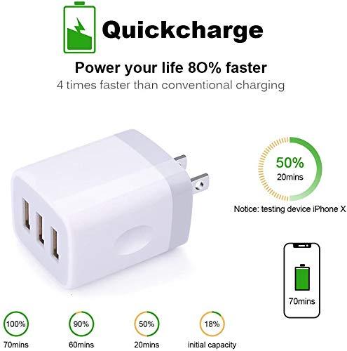 USB Charging Plug, Wall Charger Adapter,Sicodo 3Pack Universal Travel 3.1A 3 Muti Port Fast Charging Block Compatible with iPhone 12 SE 2020 11 Xs Max XR 8,Tablet,Samsung GalaxyS10,S9,Edge,HTC,Google 3Pack-White