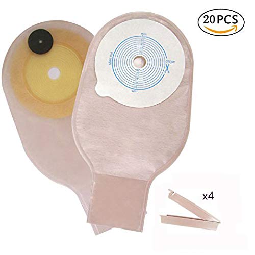 Ostomy Bags Colostomy Ileostomy Stoma Care,Cut-to-Fit(Max Cut 65mm),One-Piece Drainable Pouches with Clip Closures,Pack of 20 PCS Ostomy-A002