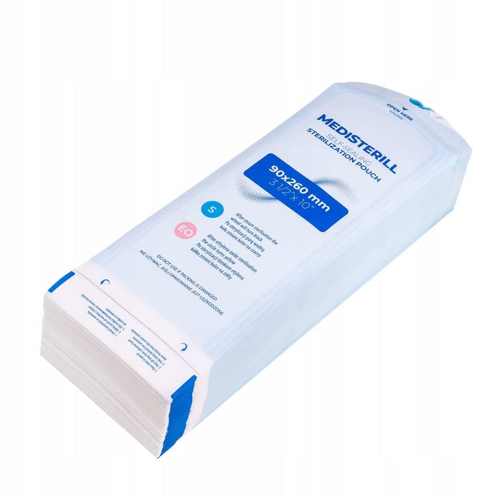 Pack of 200 Self-Sealing Sterilization Bags, PVC Dental Sterilization Bags Self-Sealing Bags Autoclave Sterilizer Bags for Cleaning Tools (9x16.5cm) 90x260