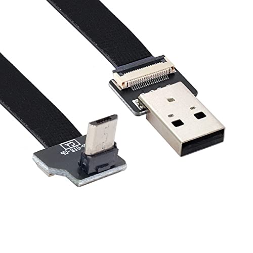 Cablecc Up Angled USB 2.0 Type-A Male to Micro USB 5Pin Male Data Flat Slim FPC Cable for FPV & Disk & Phone 50cm 0.5M
