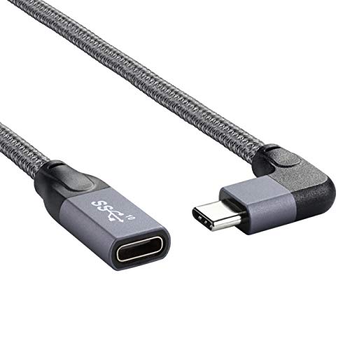 Cablecc Left Right Angled USB-C USB 3.1 Type C Male to Female Extension Data Cable with Sleeve for Laptop Sleeve Angled Type