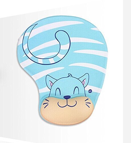 Onwon Cartoon Wrist Protected Personalized Computer Decoration Gel Wrist Rest Mouse Pad Ergonomic Design Memory Foam Mouse Pad Gel Mouse Pad/Wrist Rest(Blue Cat Style)