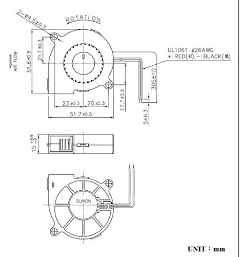 Sunon radial fan 50x50x15mm MF50151VX-A99 DC 12V 6000 rpm 42dBA vapor bearing 2 strands