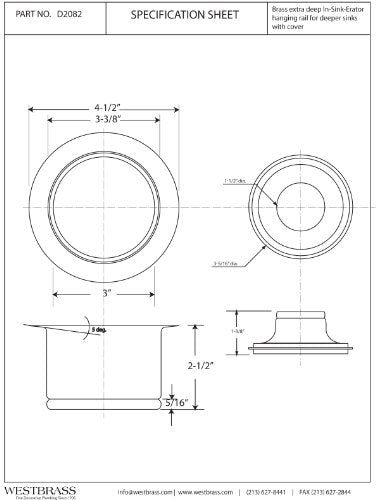 Westbrass D2082-62 3-1/2" Extra-Deep Collar Kitchen Sink Waste Disposal Flange & Stopper, Matte Black, 1-Pack