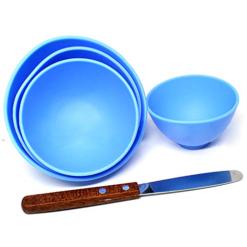 BONEW 4 x plastic toothbrush bowls for alginate, modeling clay, rubber plaster bowl + 2 mixing spatulas