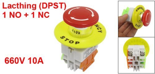YQBOOM 1 Pcs Red Mushroom Cap 1NO 1NC DPST Emergency Stop Push Button Switch AC 660V 10A 1PCS