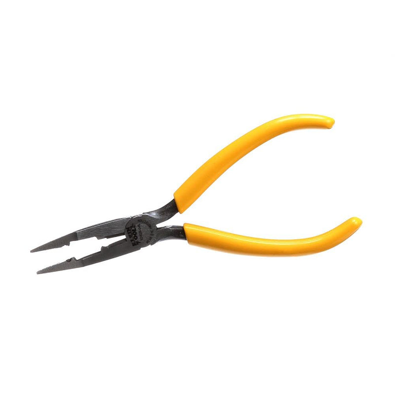 Klein Tools VDV026-049 Crimping Long Nose Pliers With Curved Handles, Grooved Jaws and Induction Hardened Steel , Yellow