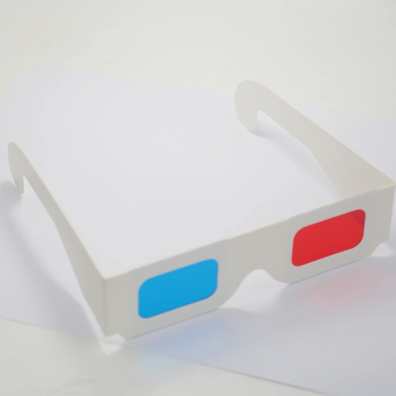 10 Pairs 3D Paper Glasses, Red and Cyan Lens in White Frame Anaglyph Cardboard for Movies - Folded in Protective Sleeve