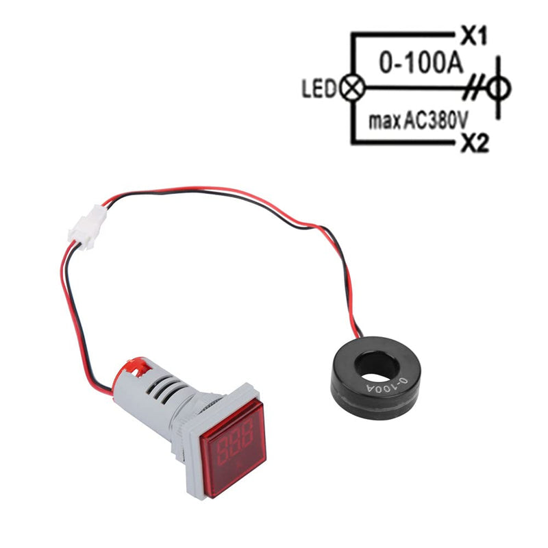 0-100A Digital Ammeter AC Current Meter LED Square Indicator Lamp Light Signal(Red)