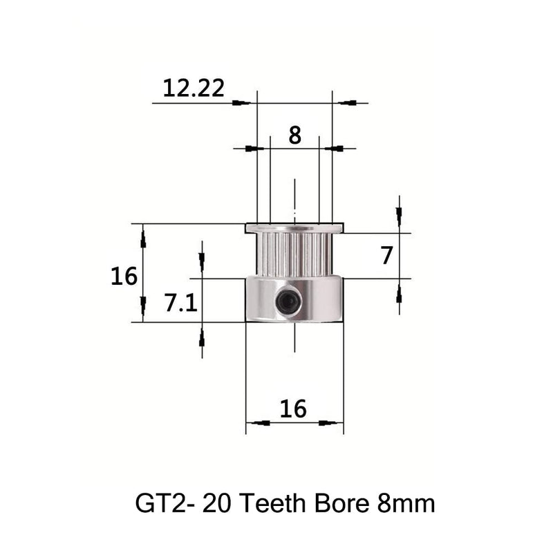 Saiper GT2 Timing Belt Pulley 20 Teeth Bore 8mm(5pcs), Aluminum Synchronous Wheel for 3D Printer 20T-B8