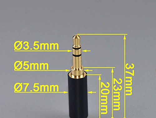VizGiz 6 Pack Weldable 1/8" 3.5mm Plug Audio Jack Connector 3 Pole Gold-Plated Metal Earphone Adapter Soldering & Spring Tool for DIY Stereo Headset Earphone Replacement for Repair Headphone