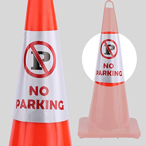 2Pack NO Parking Reflective Collars for Traffic Safety Cones, High Visible Signs for Driveway Road Outdoor Use [Cone Not Include] 2 PACK