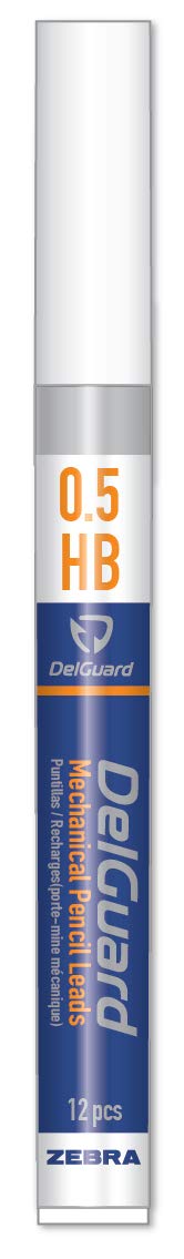 Zebra Pen DelGuard Mechanical Pencil HB#2 Lead Refills, 0.5mm, Fine Point, 1 Tube (Contains 12 Pcs Lead)