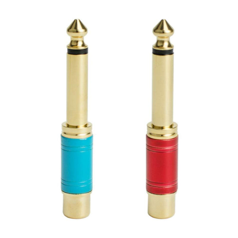 HUASEN RCA to 1/4" Audio Adapter, 6.35mm Mono Plug Male to RCA Female Connectors (1 Red+1 Blue) 1 Red+1 Blue