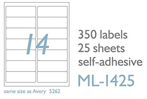 MACO Laser/Ink Jet White Address Labels, 1-1/3 x 4 Inches, 14 Per Sheet, 350 Per Box (ML-1425)